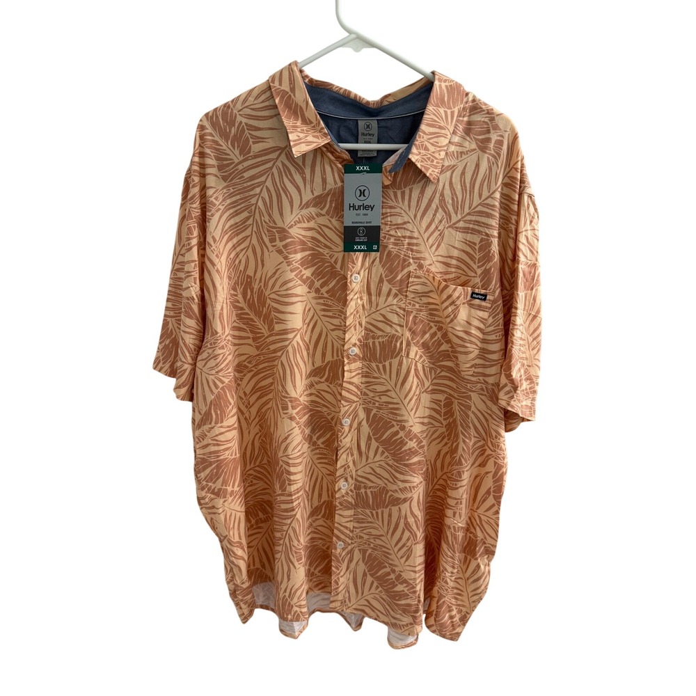 Hurley Mens Boardwalk Shirt XXXL Orange Tropical Palm Leaf Print Button Down NEW